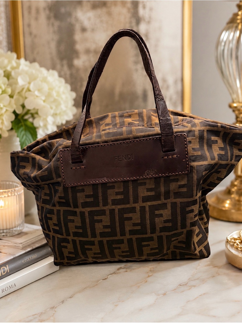 Fendi Vintage Zucca FF Small Tote Bag | Brown Canvas & Leather | Made in Italy